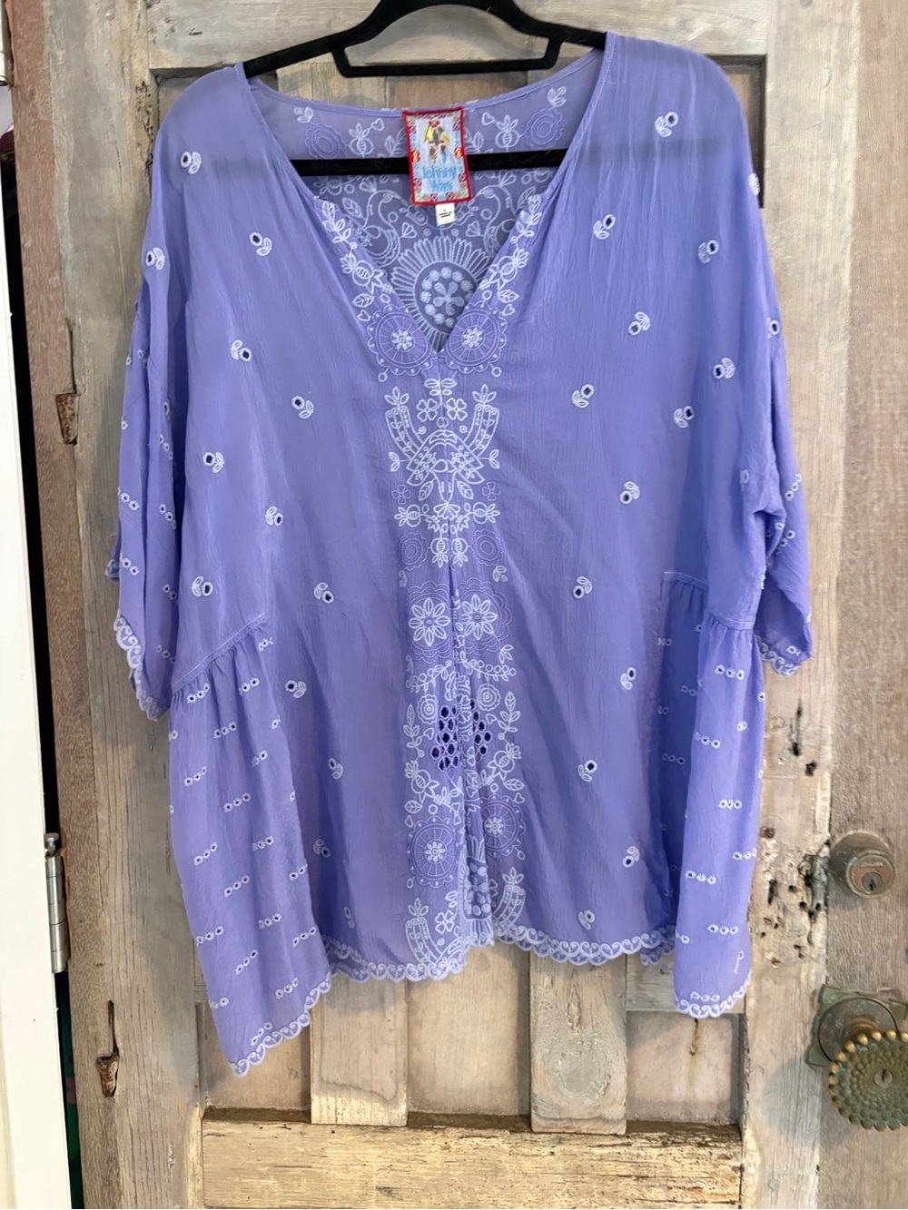 Embroidered V-Neck Boho Tunic Top - Lavender
